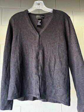 August Silk Women’s Charcoal V-Neck Button Sweater Silk and Cashmere M